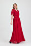 Long Chiffon Dress with Belt Detail - 3