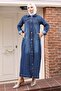 Button Detailed Denim Jumpsuit Dark Blue 6122 - 3