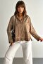 Women's Brown Button Detailed Oversize Shirt with Pockets