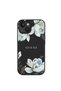 iPhone 15 Case Guess Licensed M-Safe Feature Grained Floral Design Metal Lettering Logo Cover Black - 2