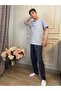 Sleepwear T-Shirt Bottom Top Set - Short Sleeve Crew Neck Bottom Plaid Print Pajama Set