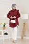 Wide Collar Tunic with Lace-Up Waist - Burgundy - 3