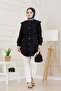 Wide Collar Tunic with Lace-Up Waist - Black - 2