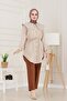 Wide Collar Tunic with Lace-Up Waist - Mink