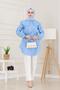 Wide Collar Tunic with Lace-Up Waist - Baby Blue