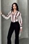 Women's Thin-Thick Striped Balloon Sleeve Satin Shirt - 2