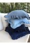 Pearl Velvet Textured Vintage Ruffled Midnight Blue Pillow Cover 1 Pc - 3