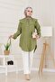 Wide Collar Tunic with Lace-Up Waist - Green - 3
