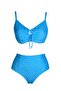 Women's Underwire Push up Plus Size Blue High Waist Bikini Set - 2