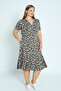 Patterned Cotton Kimono Collar Back Tie Pocket Short Sleeve Plus Size Dress - 2