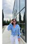 Blue V-Neck Ruffle Detailed Blouse Shirt - 6