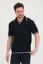 Men's Collar Sleeve Skirt White Stripe Detailed Black Knitwear T-Shirt - 7