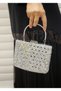 Women's Silvery Handle Detailed Chain Long Strap Evening Dress Bag - 6