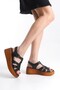 Genuine Leather Black Padding Sole Platform Orthopedic Women's Sandals