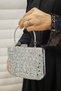 Women's Silvery Handle Detailed Chain Long Strap Evening Dress Bag - 7