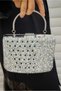 Women's Silvery Handle Detailed Chain Long Strap Evening Dress Bag - 5