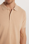 Men's Slim Fit Slim Fit 100% Cotton Plain Pique Stone Color Polo Collar T-Shirt - 3