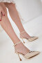 Beige Satin Women's Classic Heeled Shoes 20460 - 3