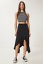 Women's Black Flounce Summer Midi Knitted Skirt Ub00376 - 2