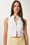Women's Ecru Zippered Corded Crop Blouse Kh00100 - 2
