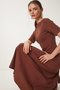 Women's Brown Flared Midi Summer Knit Dress ZH00047 - 4