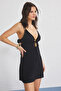 Siyah Dokuma Cut Out Detaylı %100 Pamuk Plaj Mini Elbise TBESS25EL00141 - 2