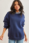 Women's Navy Blue Collar Detailed Thick Sweatshirt with Ruffles Swt-19000687