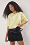 Sarı Relaxed/Rahat Kalıp %100 Kalın Pamuklu Crop Örme T-Shirt TWOSS23TS00038
