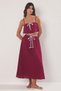 Burgundy Woven Flared Cotton Lacing Detailed Beach Blouse Skirt Suit Tbess25Au00076 - 2