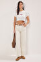 Ecru Pepper Embroidered Viscose/Soft Fabric Crop Crew Neck Stretchy Knitted Blouse Twoss23Bz00198