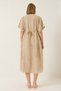 Women's Beige V-Neck Tie-Detail Pocketed Bat Cut Loose Dress 60283210 - 7
