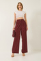 Women's Burgundy Pleated Pocket Detailed Belted Elastic Back Palazzo Latina Trousers 3241 60283220 - 2