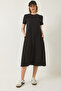 Women's Black Crew Neck Short Sleeve Pocket Detailed Basic Dress 300 60283218