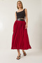 Women's Burgundy Double Belted Pleated Long Skirt with Slit Detail 7167 60283219 - 3
