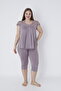 Women's Plus Size Viscose Combed Cotton Fabric Short Sleeve Capri Set / Mink - - B 14640