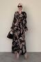 Black Print Button Long Sleeve Dress Mg2397