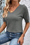 2 Pcs Summer Blouse V-Neck Lycra Short Sleeve Knitwear Blouse Baby Blue-Grey - 3