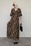Brown Zebra Print V-Neck Half Sleeve Dress Mg2394