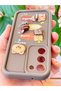 Galaxy S22 Case Designed with Patterned Camera Protection Teddy Bear Coffee Color Soft Silicone Cover - 7