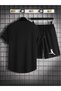 Men's Black 2-Piece Oval Cut Suit Shorts T-Shirt Football Player - 2