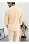Beige Men's Summer Crinkle Lycra Fabric Long Sleeve Shirt Tracksuit 2 Piece Wrap Suit - 2