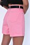 DUBLE PAÇA PEMBE KEMERLİ ŞORT - 4