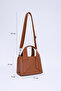 Tan SHK60 Faux Leather Single Compartment Double Handle Hand and Cross Shoulder Bag L:14 W:21 W:8 cm - 2