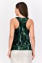 Women Scoop Neck Sleeveless Sequined Tank Top, Green - 4