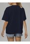 Women's Navy Blue Logo Rose Printed Oversize T-Shirt - 2