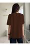 Women's Brown Double Heart Printed Oversize T-Shirt - 2