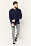 Men Crew Neck Embroidered Logo Long Sleeves Sweatshirt, Dark Navy - 2