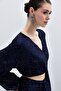 Sequined Double-Breasted Blouse - Navy Blue - 3