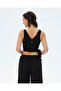 Black Women's Gathered Front Waist Strap Sports Yoga Bustier - 2