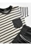 Boys' Cotton Waffle Fabric Gray White Striped Pattern Short Sleeve Shorts Summer Pajamas Set - 3